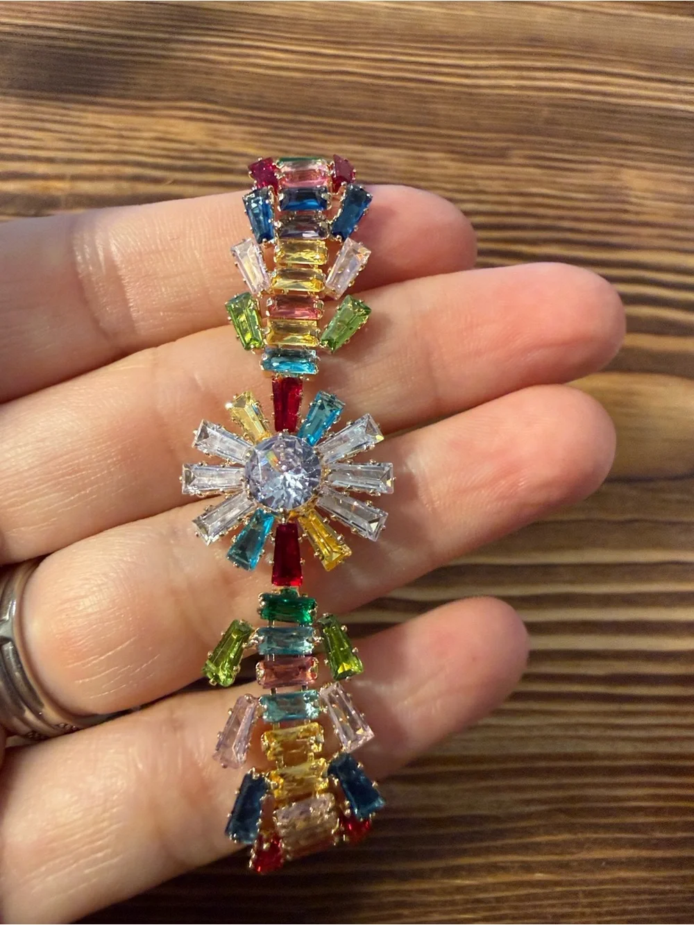 Gold Plated Multicolor Crystal Flower Bracelet - Statement Women Jewelry